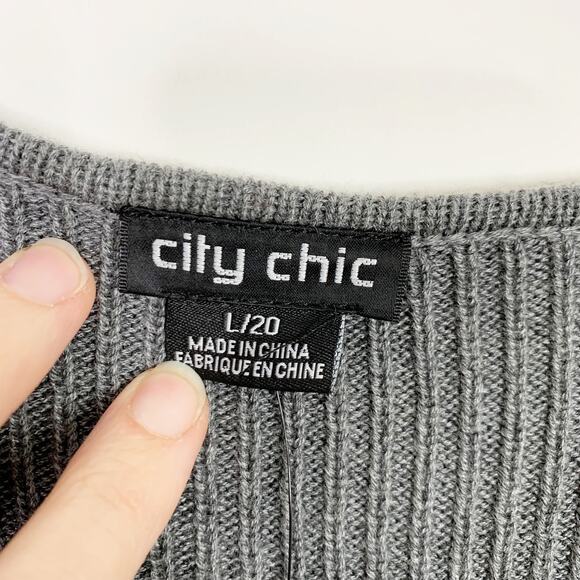 City Chic Sweater Plus Size 20 L Gray Jumper Simple V-neck Ribbed Charcoal Marle - Picture 3 of 7